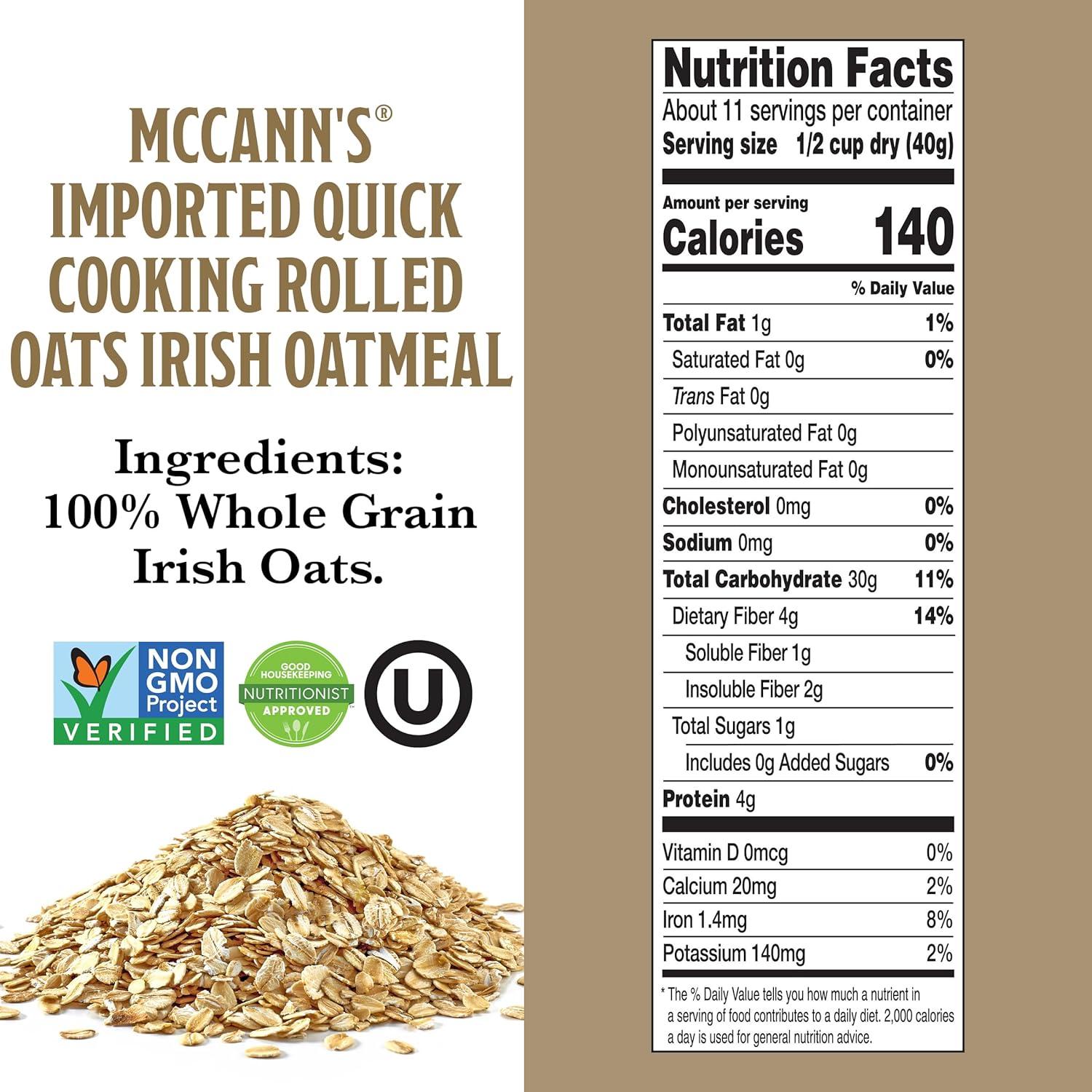 image:imageMcCanns Irish Oatmeal Quick Cooking Rolled Oats 16 OunceRolled